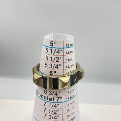Vintage 80s Gold Tone Black Enamel Pyramid Stud Hinge Bangle Bracelet Fashion - Thumbnail 9
