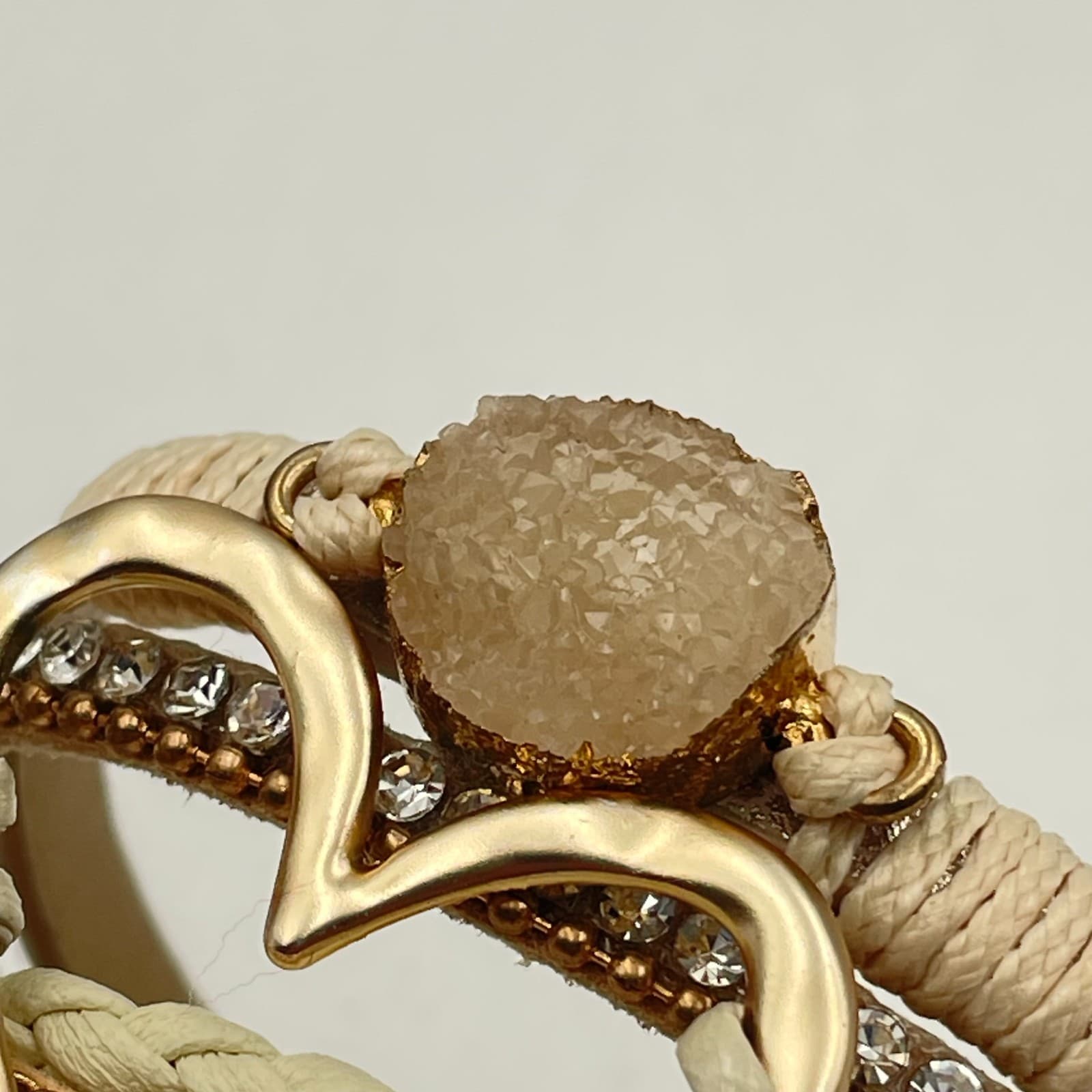 Vintage Y2K Multi-Layer Leather Cuff Bracelet Gold Tone Heart Glass Boho Jewelry - Thumbnail 9