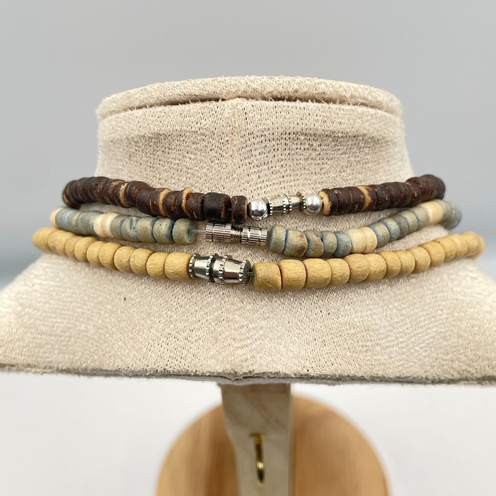 Vintage 90s Wood Bead Necklaces Set Brown Turtle Pendant Tropical Boho Jewelry - Thumbnail 8
