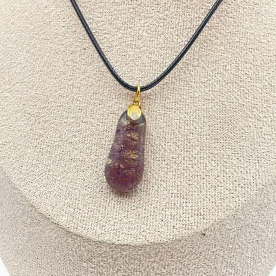 Vintage 90s Dichroic Glass Pendant Necklace Gold Foil Art Glass Cord Jewelry - Thumbnail 7