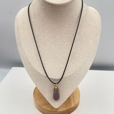 Vintage 90s Dichroic Glass Pendant Necklace Gold Foil Art Glass Cord Jewelry - Thumbnail 3