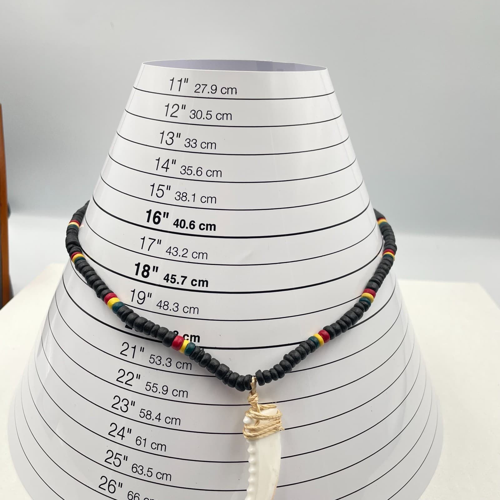Vintage 90s Boho Black Bead Necklace White Horn Pendant Rasta Colors Jewelry - Thumbnail 7