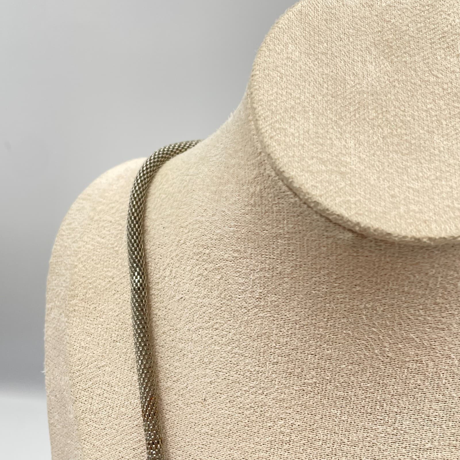 Vintage 90s Silver Tone Mesh Necklace Yellow Glass Baguette Chunky Statement - Thumbnail 3