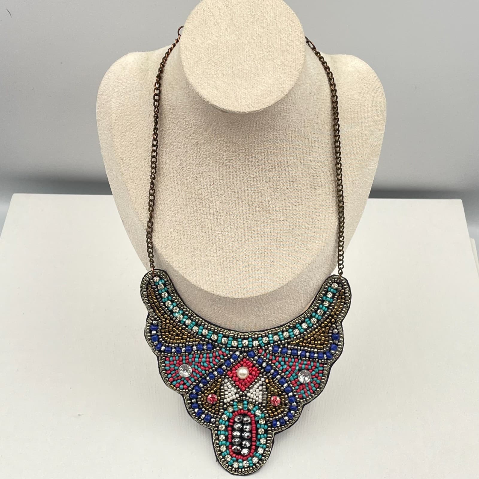 Vintage 90s Boho Seed Beads Ethnic Necklace Statement Women's Classic Jewelry - Thumbnail 8