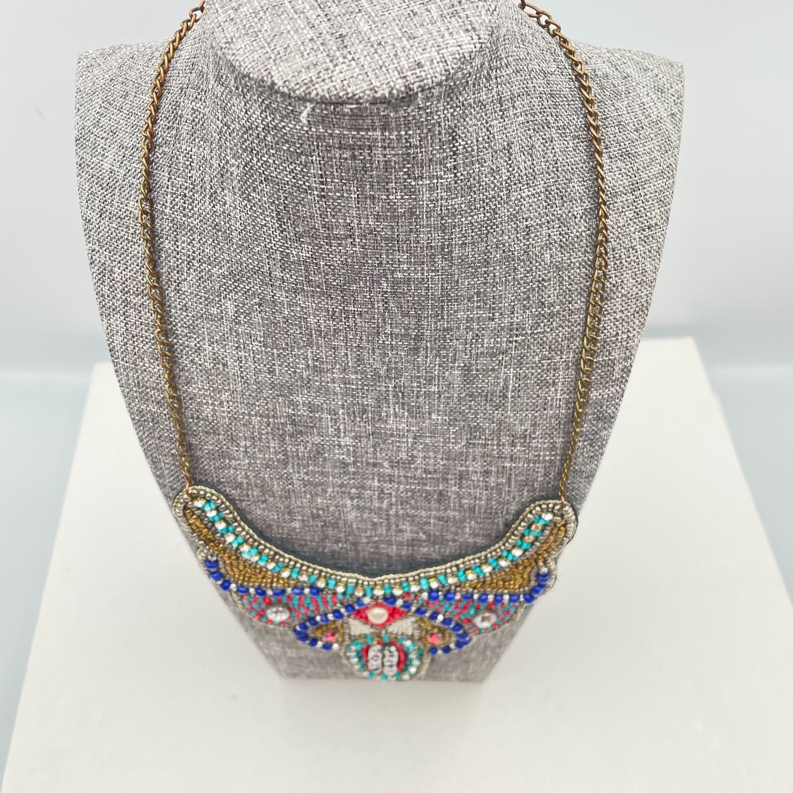 Vintage 90s Boho Seed Beads Ethnic Necklace Statement Women's Classic Jewelry - Thumbnail 2