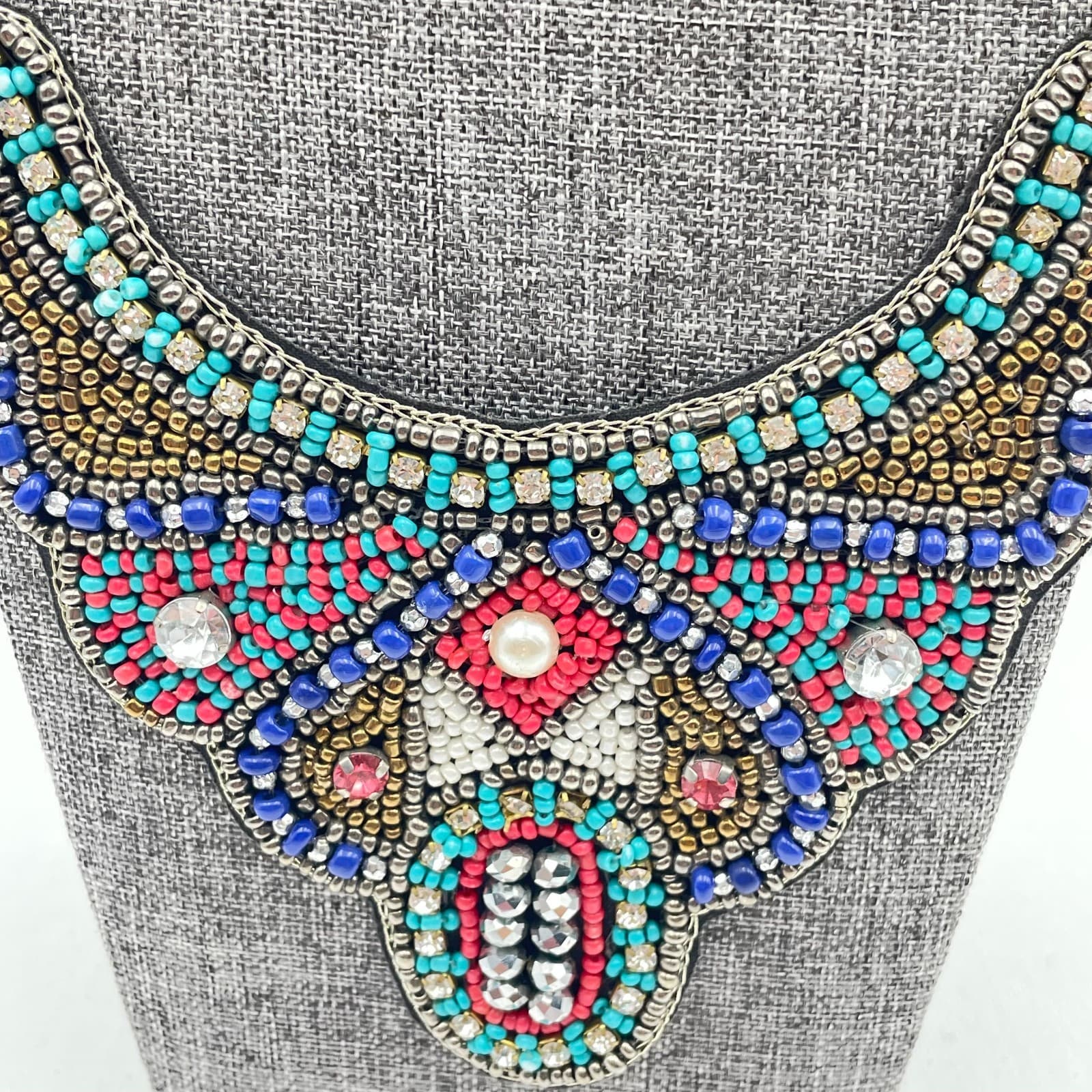 Vintage 90s Boho Seed Beads Ethnic Necklace Statement Women's Classic Jewelry - Thumbnail 3