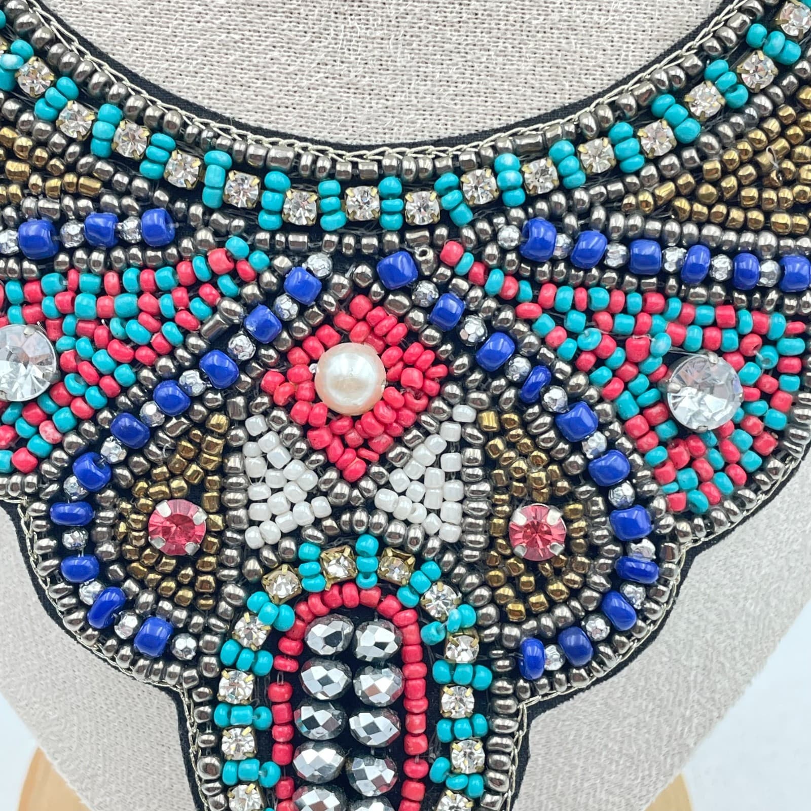 Vintage 90s Boho Seed Beads Ethnic Necklace Statement Women's Classic Jewelry - Thumbnail 5