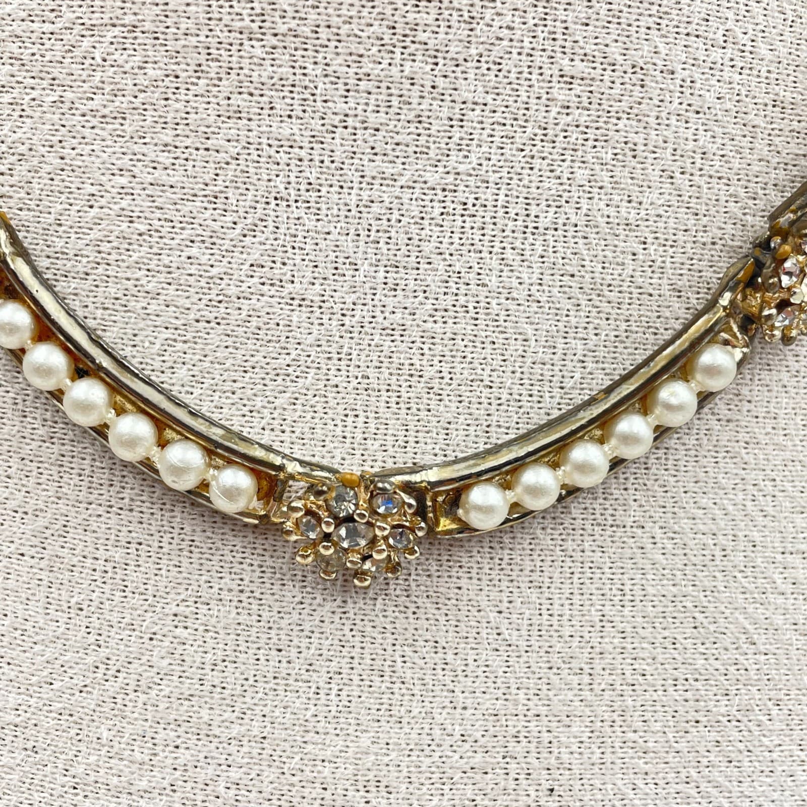 Vintage 90s Gold Tone Faux Pearl Glass Choker Necklace Women's Fashion Jewelry - Thumbnail 4