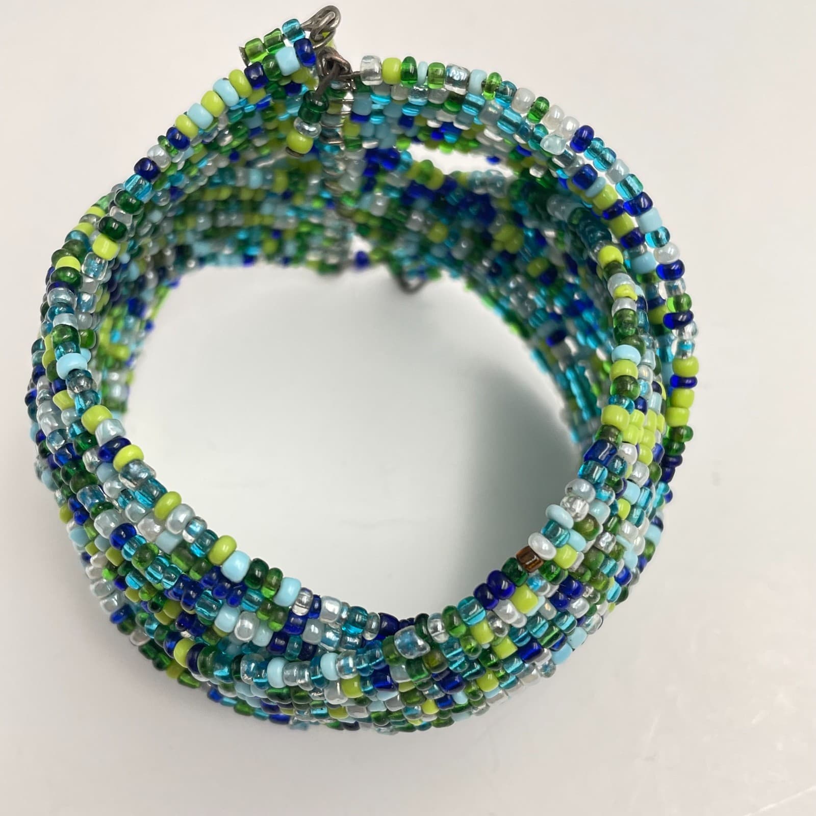 Vintage 90s Multi-Strand Seed Bead Cuff Bracelet Mix Blue Black Braided Jewelry - Thumbnail 6