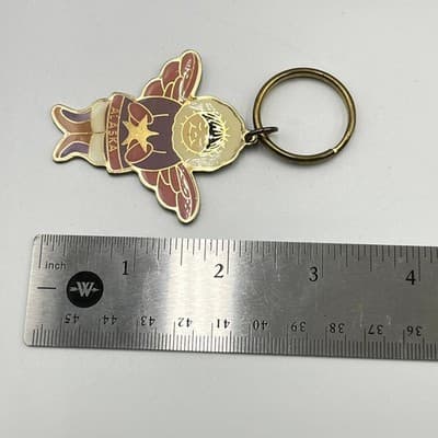 Keyring Vintage Alaska Enamel Eskimo Angel Star Charm ACE Souvenir Gold Tone - Thumbnail 6