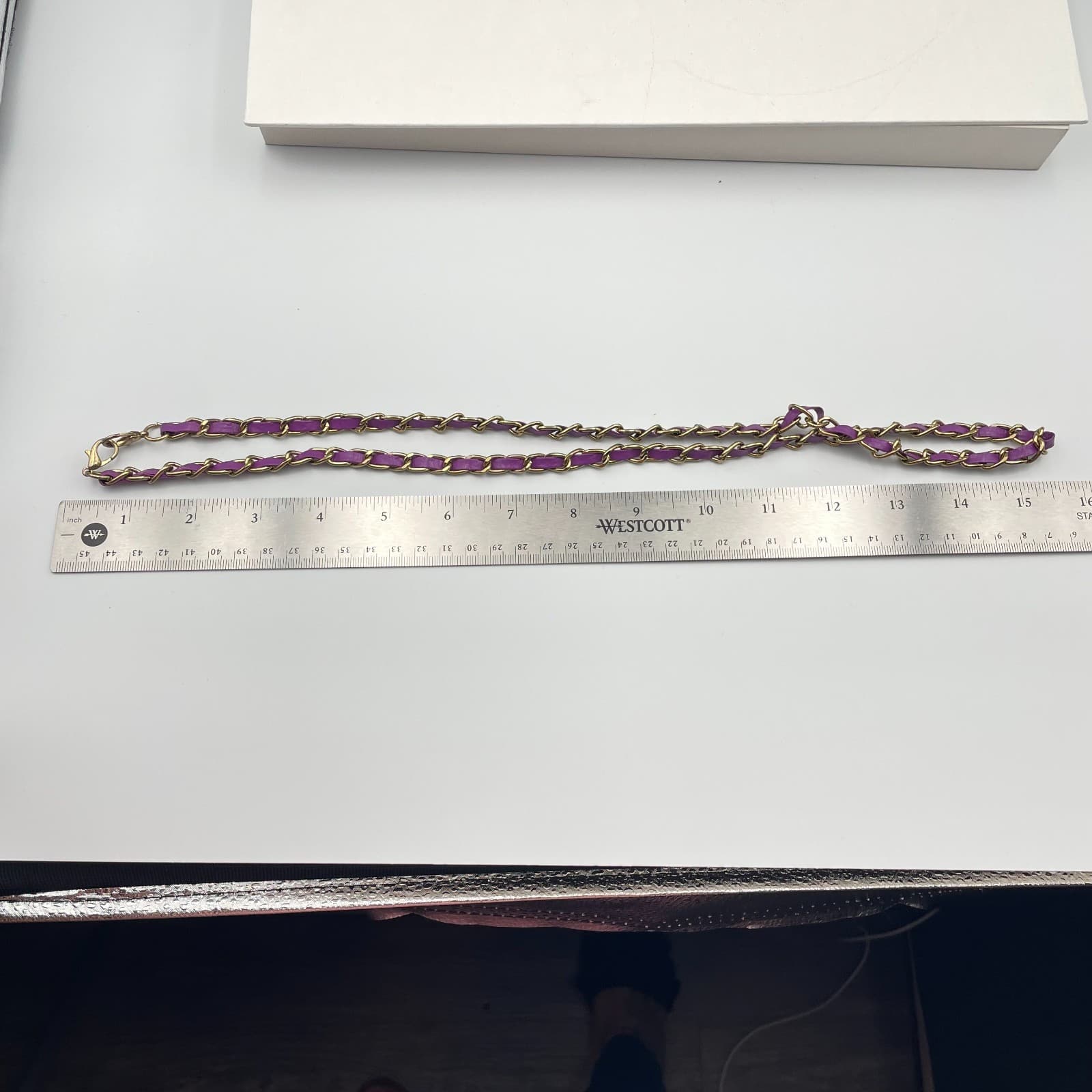 Vintage Y2K Gold Tone Purple Faux Leather Double Strand Boho Necklace Statement - Thumbnail 8