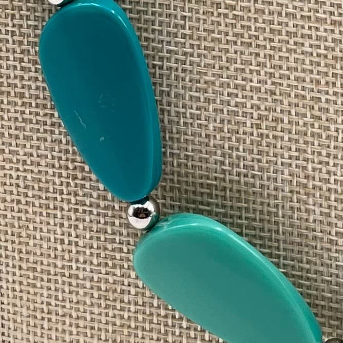 Vtg Chunky Teal Turquoise Statement Necklace Silver Tone Curb Chain Teardrop Bib - Thumbnail 4