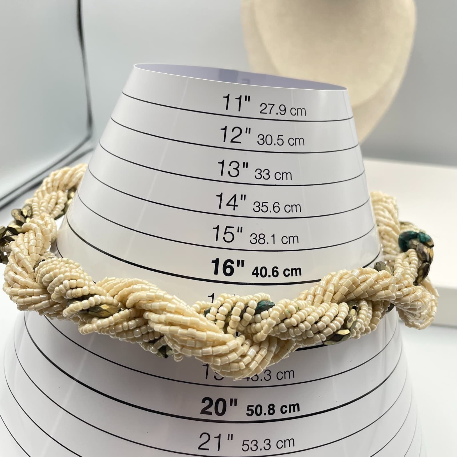 Vintage Multi-Strand Torsade Necklace Cream Seed Bead Boho Chunky Statement - Thumbnail 6