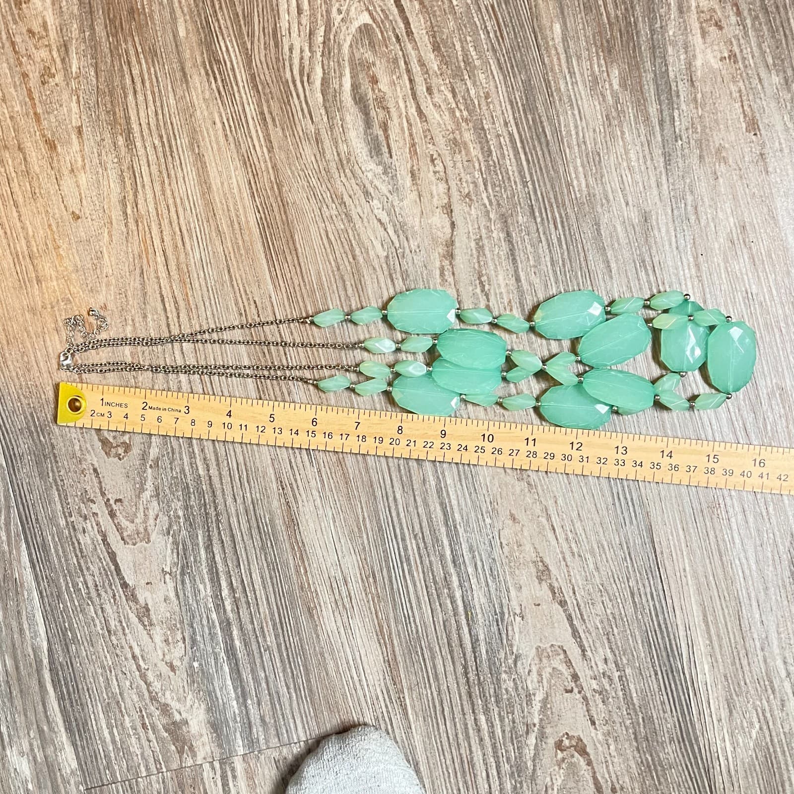 Vintage Green Beaded Double Strand Necklace Silver Tone Layered Chunky Statement - Thumbnail 7