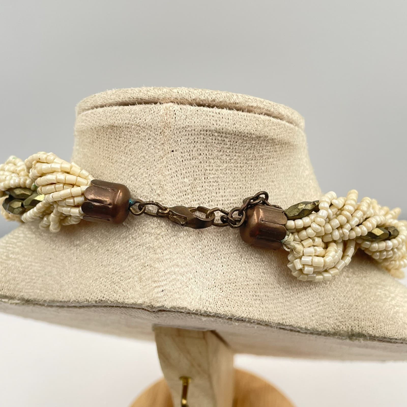 Vintage Multi-Strand Torsade Necklace Cream Seed Bead Boho Chunky Statement - Thumbnail 5