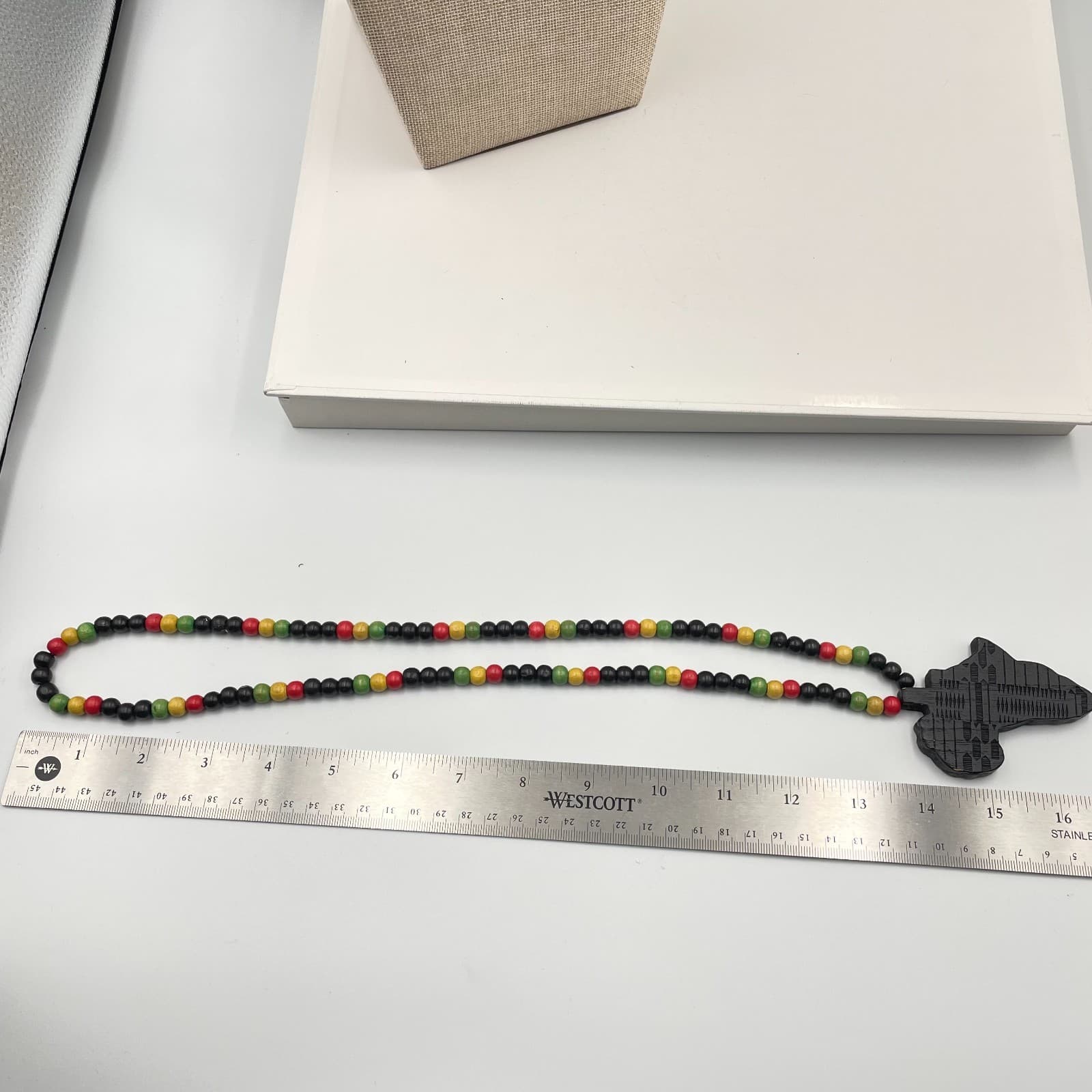 Vintage African Map Pendant Wood Bead Necklace Pan-African Rasta Multicolor - Thumbnail 8