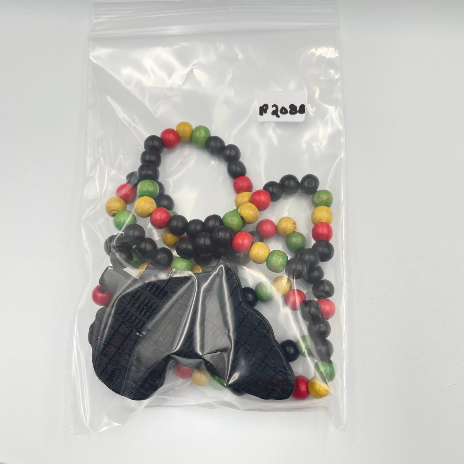 Vintage African Map Pendant Wood Bead Necklace Pan-African Rasta Multicolor - Thumbnail 9