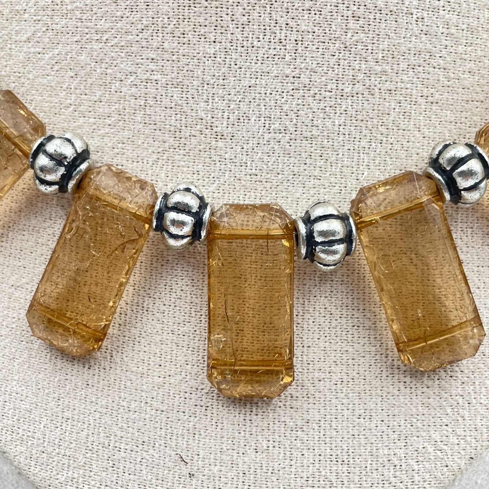 Vintage Statement Necklace Honey Crackle Glass Hand Painted Floral Beads Artisan - Thumbnail 4