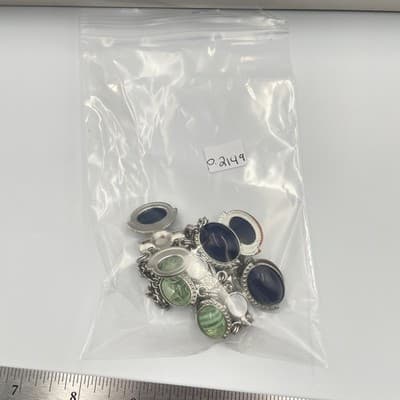 Necklace Vintage New York Silver Tone Blue Green White Cabochon Statement Bib - Thumbnail 10