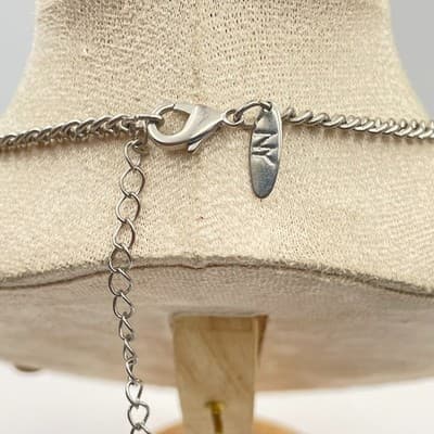 Necklace Vintage New York Silver Tone Blue Green White Cabochon Statement Bib - Thumbnail 8