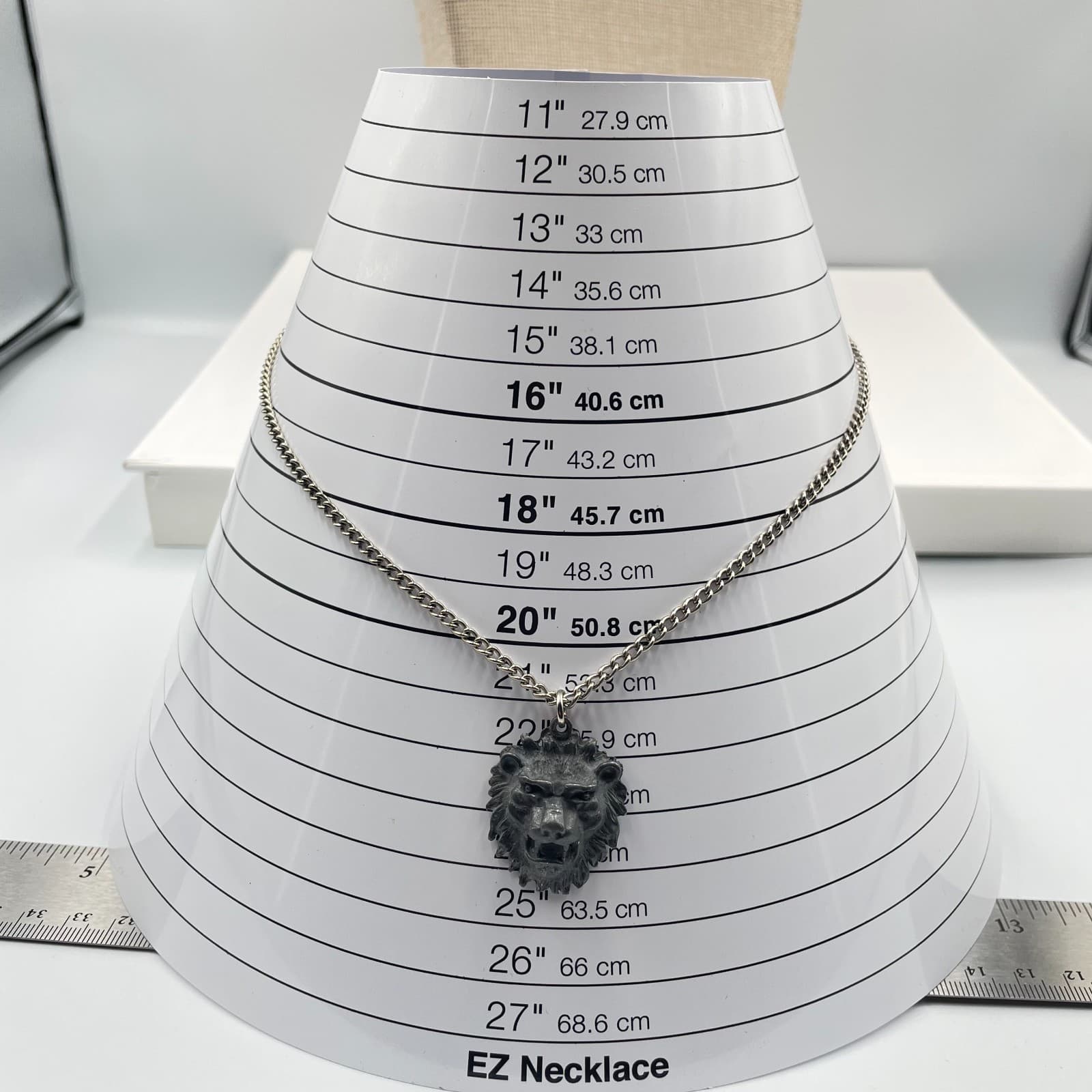 Vintage Lion Head Pendant Necklace Silver Tone Curb Chain Mens Goth Punk Jewelry - Thumbnail 8