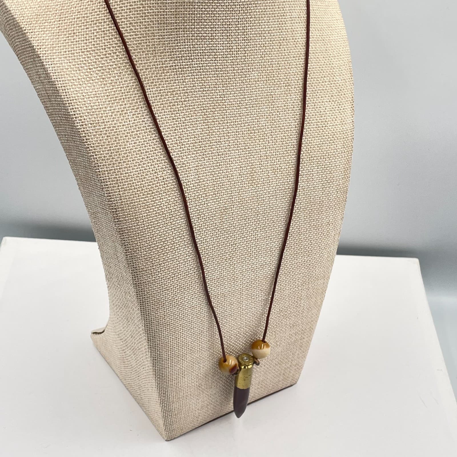VTG Federal S&W Bullet Casing Pendant Necklace Jasper Stone Bead Leather Toggle - Thumbnail 7