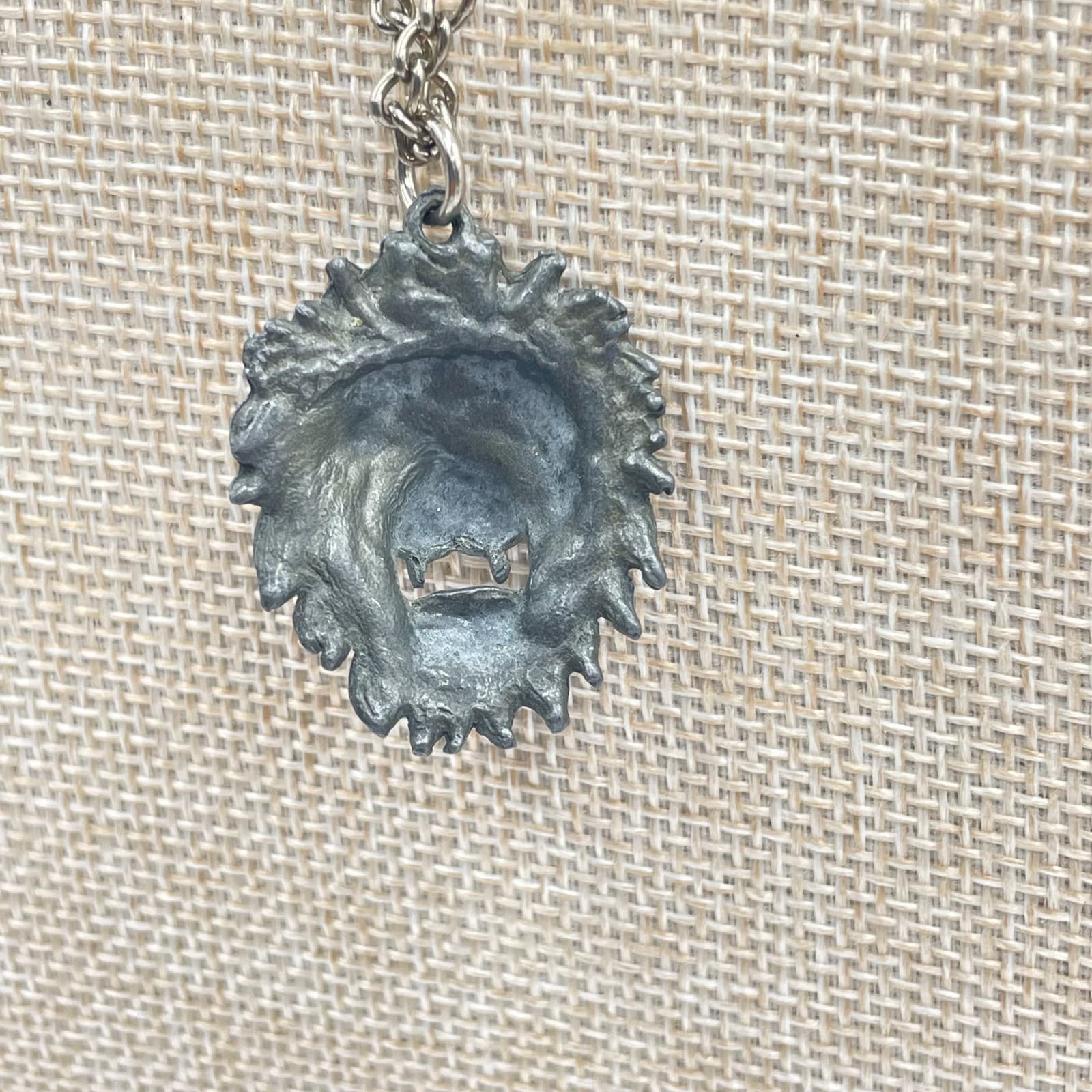 Vintage Lion Head Pendant Necklace Silver Tone Curb Chain Mens Goth Punk Jewelry - Thumbnail 4