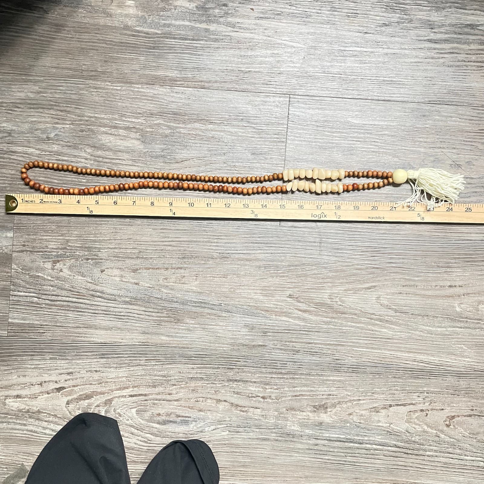 VTG Wood Bead Necklace Boho Cream Chunky Resin Statement Tassel Waxed Cord 32" - Thumbnail 5