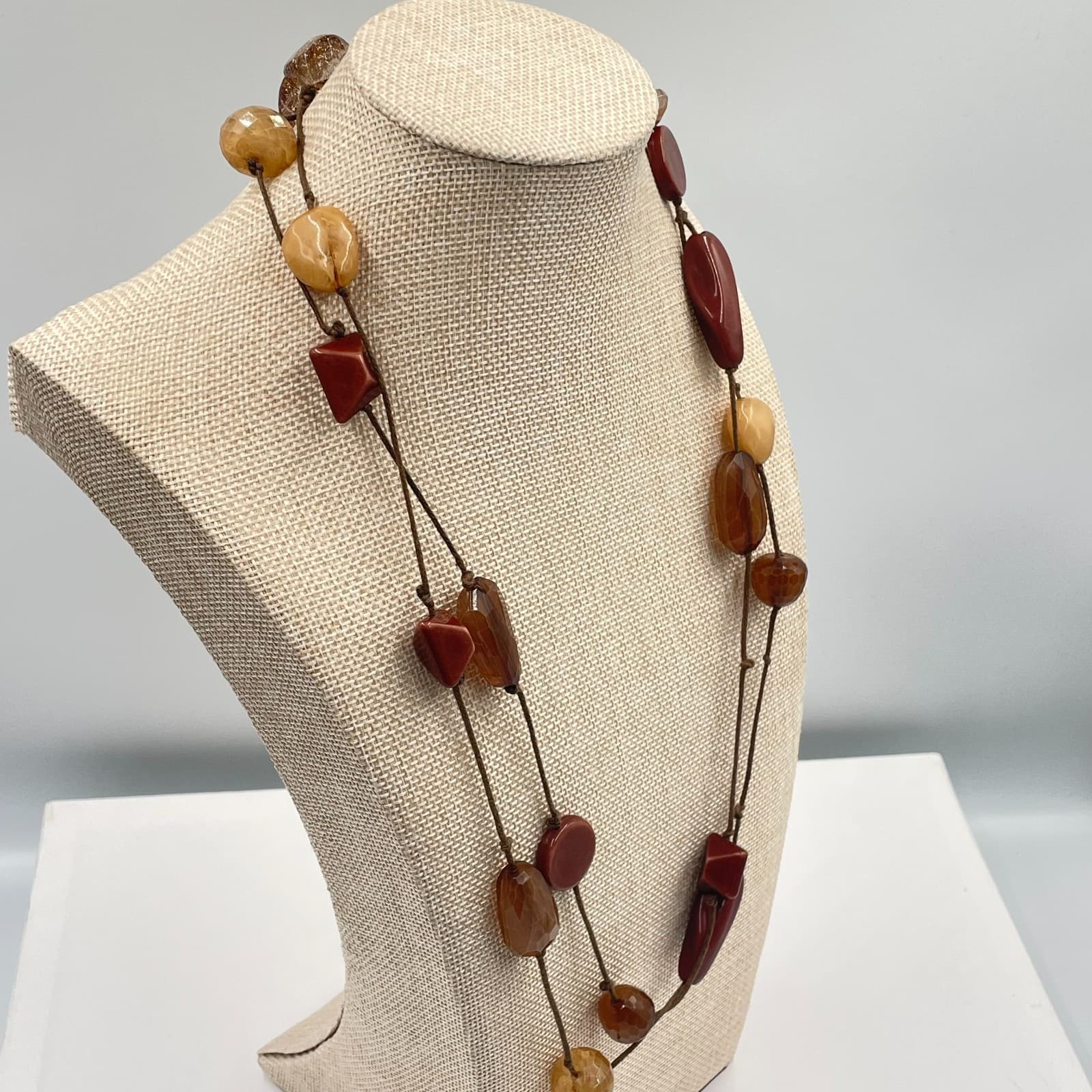 Vintage Chunky Boho Statement Necklace Multi Strand Earth Tone Resin Beads 24" - Thumbnail 4