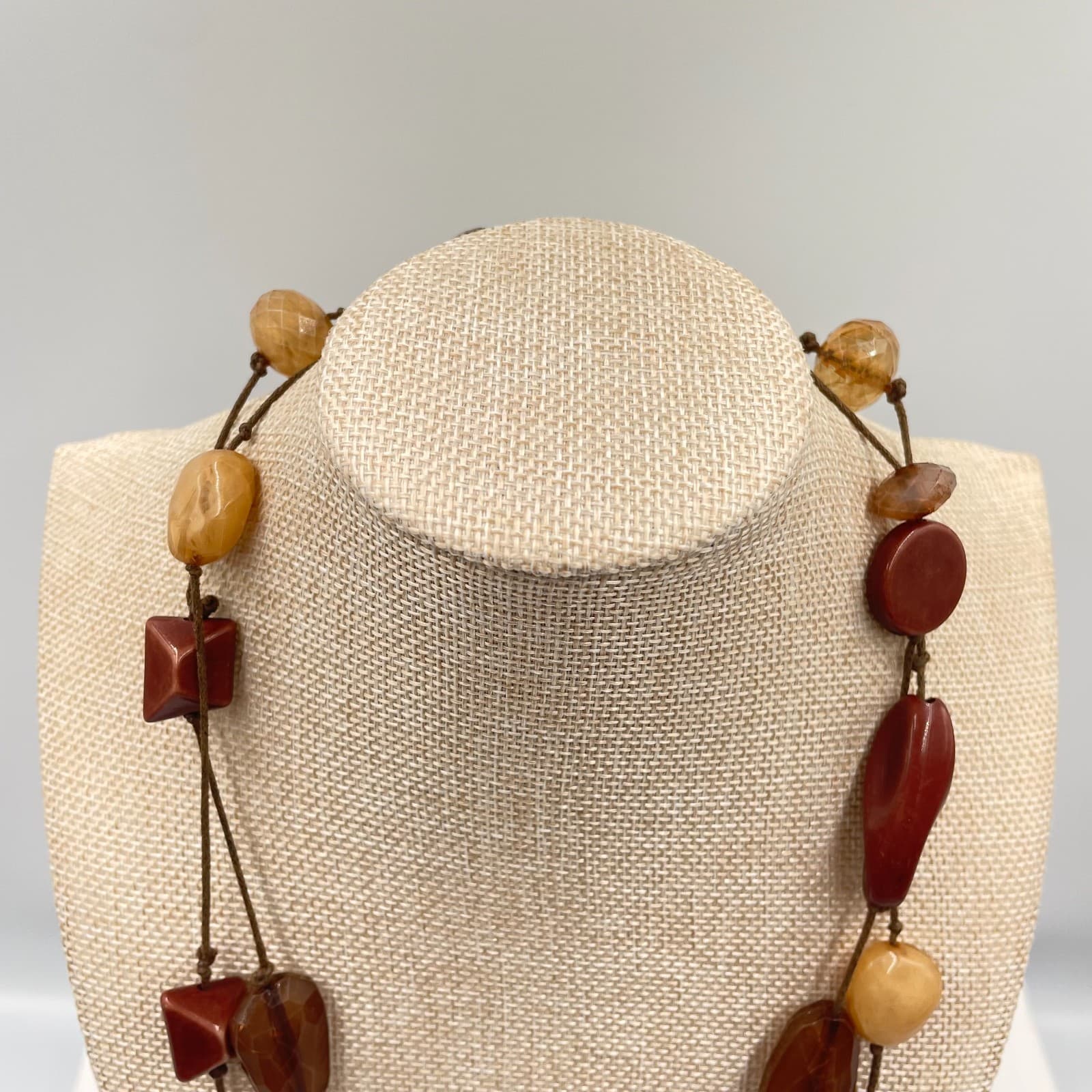 Vintage Chunky Boho Statement Necklace Multi Strand Earth Tone Resin Beads 24" - Thumbnail 2