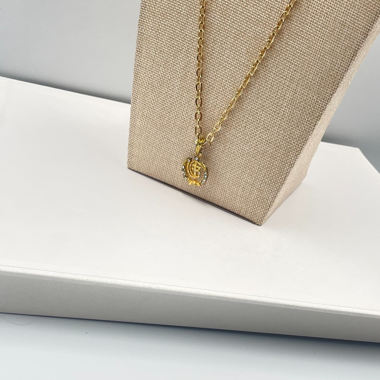 Vintage Gold Khanda Pendant Necklace Sikh Ikon Hip Hop Bling Rhinestone Jewelry - Thumbnail 7