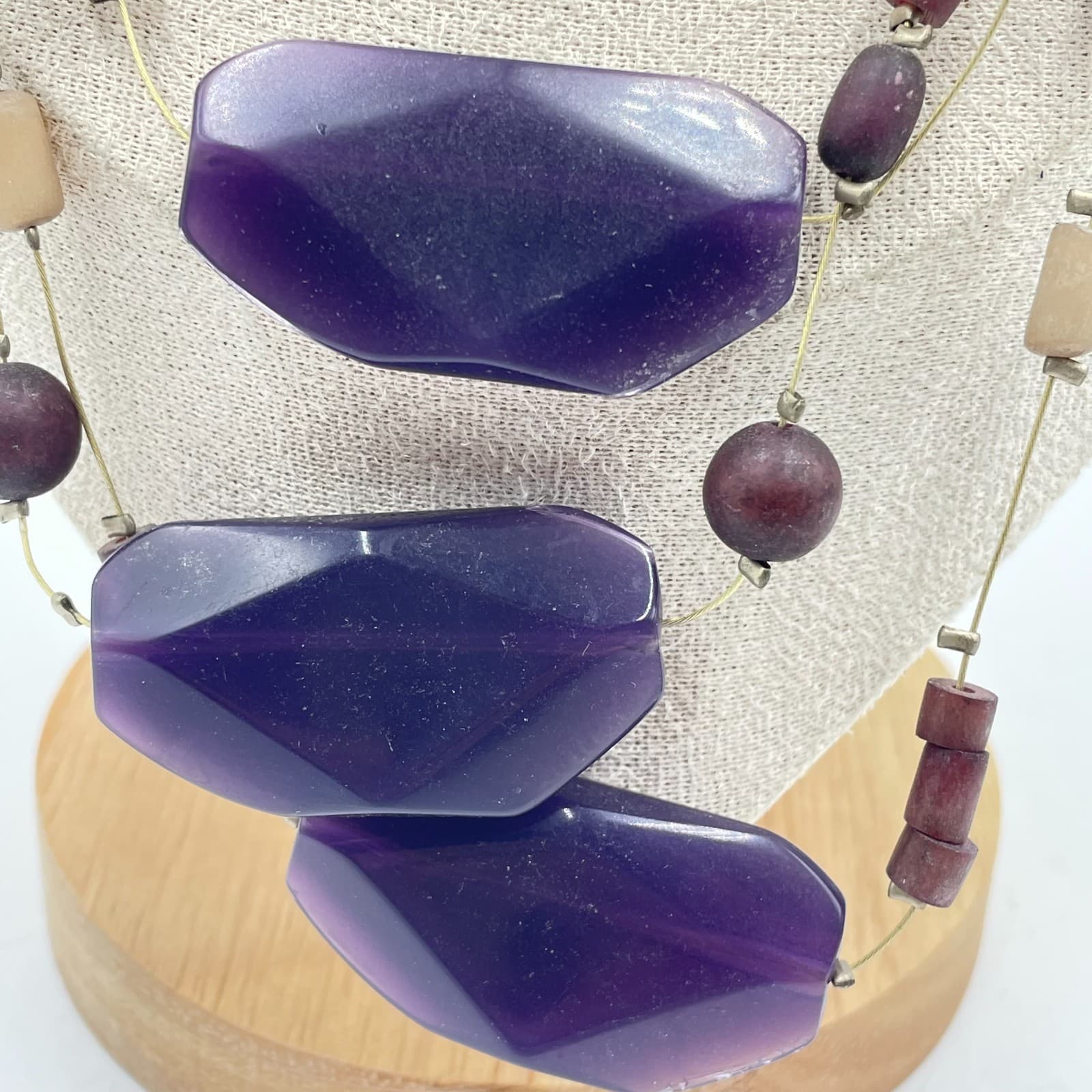Chico's Multi-Strand Statement Necklace Purple Faceted Stone Bead Silver Tone - Thumbnail 3