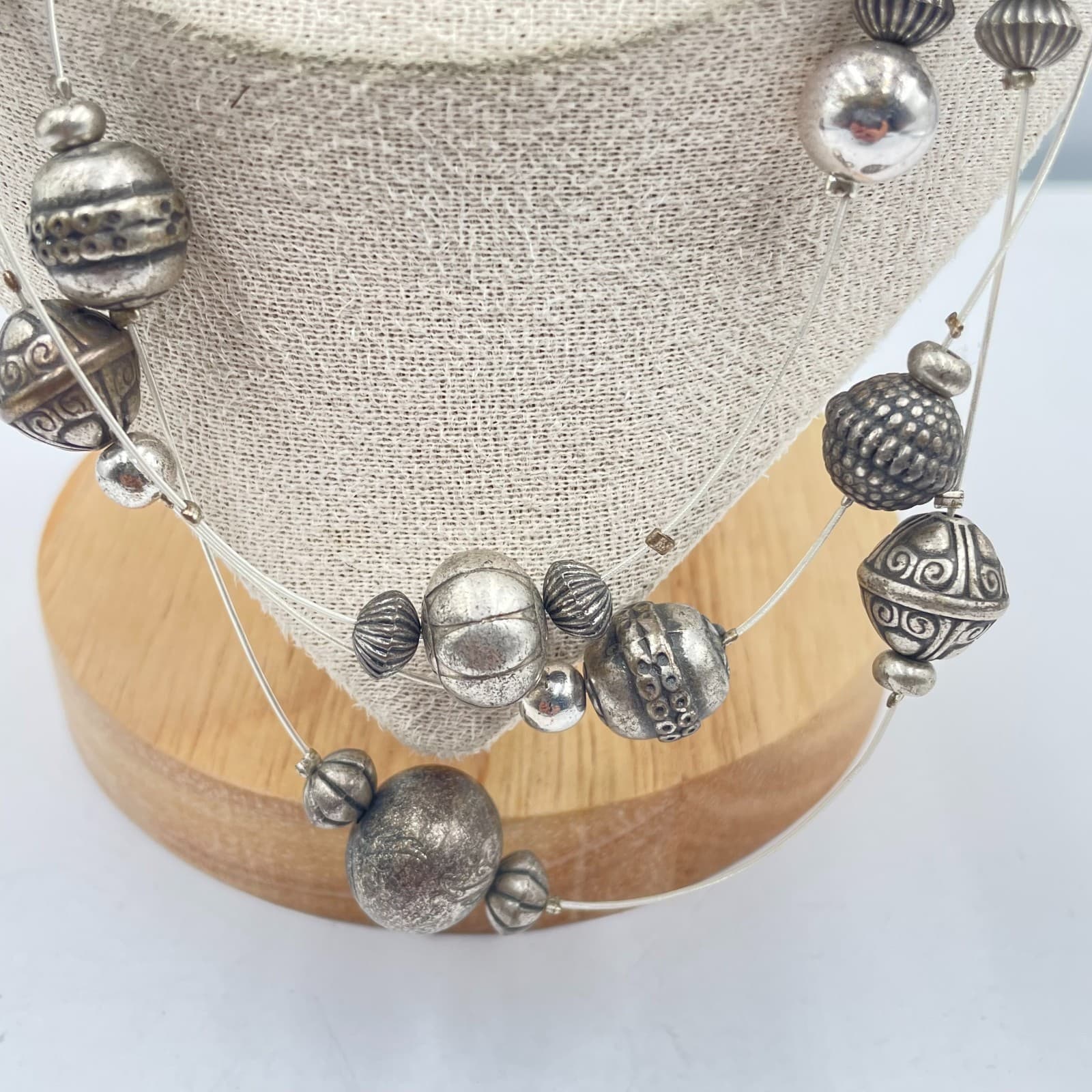 VTG Coldwater Creek Silver Tone Multi Strand Illusion Necklace Metal Boho Beads - Thumbnail 3