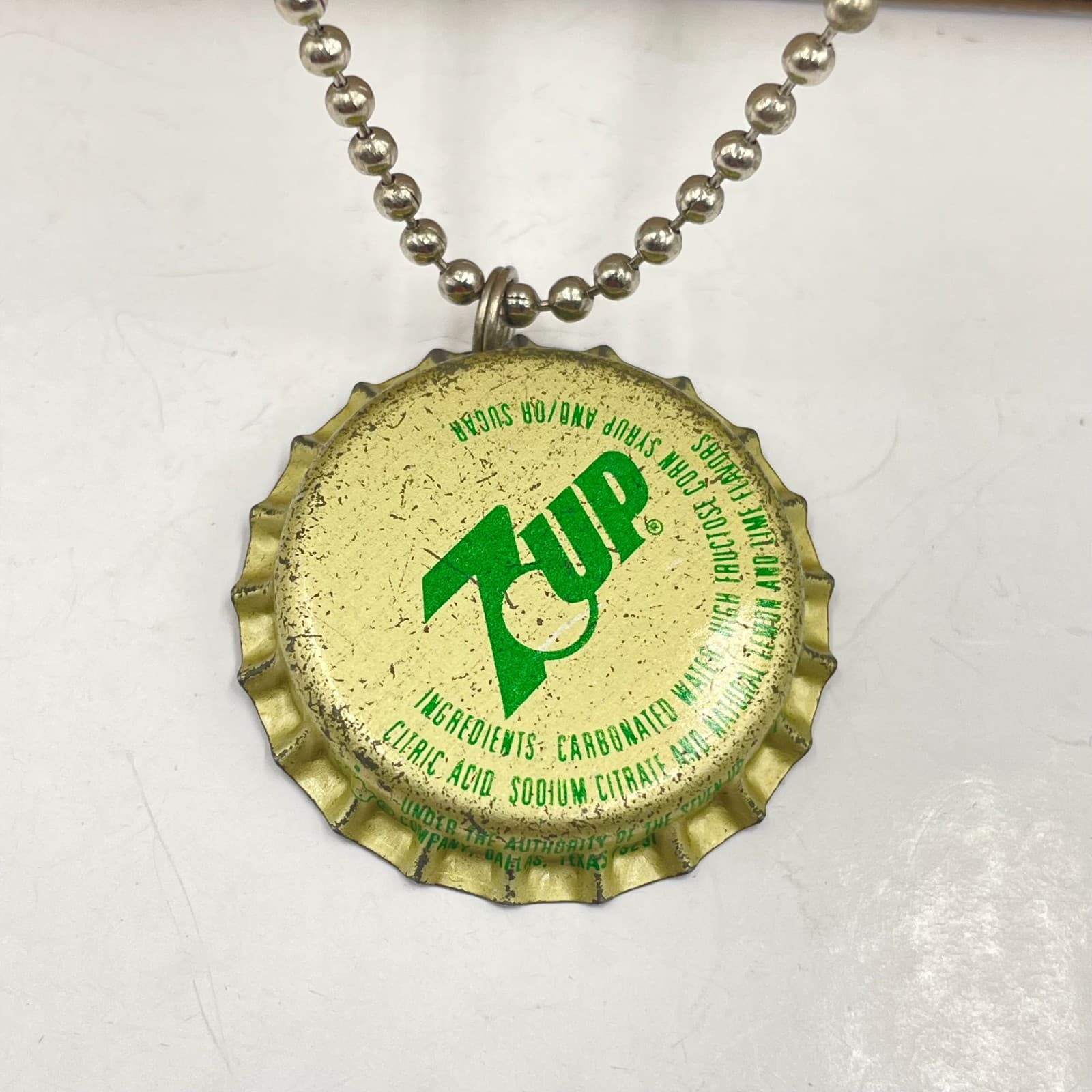 Vintage 7Up Bottle Cap Necklace Resin Pendant IMAGINE Secret Message Ball Chain - Thumbnail 3