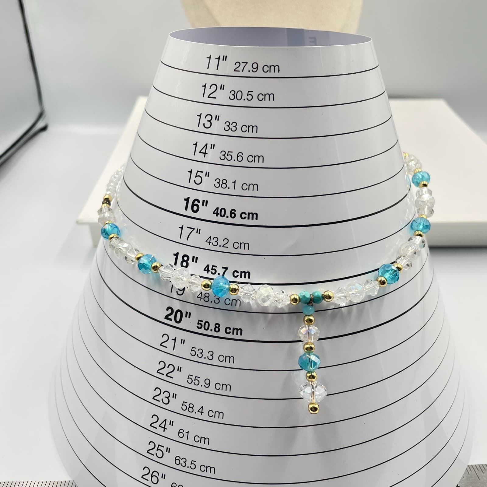 Vintage Beaded Crystal Necklace Blue Turquoise Accents Gold Tone Y-Drop Pendant - Thumbnail 7