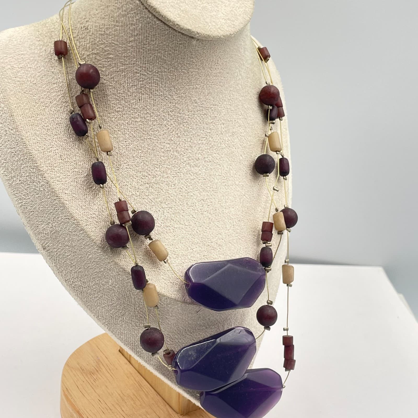 Chico's Multi-Strand Statement Necklace Purple Faceted Stone Bead Silver Tone - Thumbnail 4