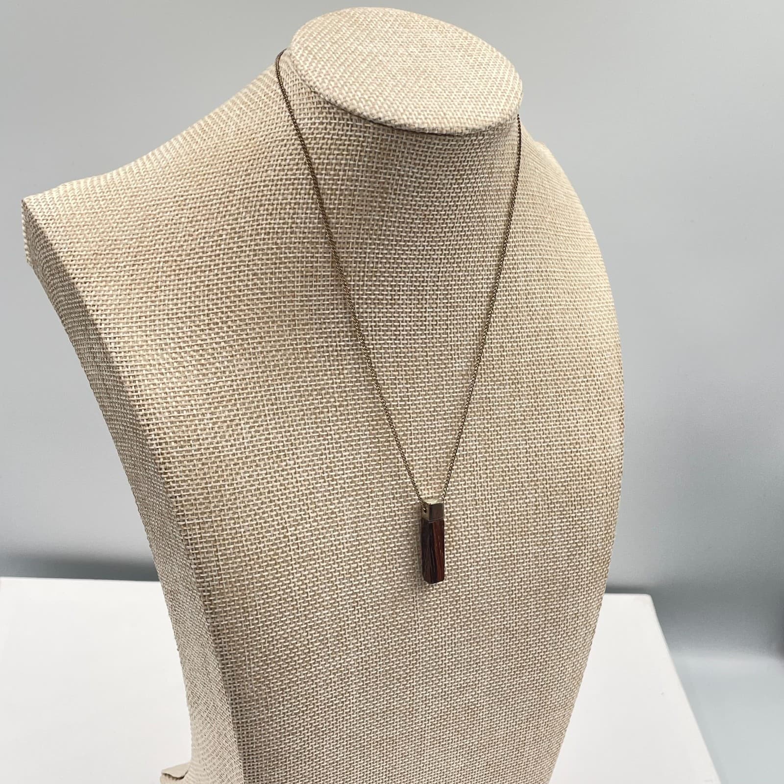 Vintage MCM Hand Carved Exotic Wood Bar Pendant Necklace Minimalist Jewelry - Thumbnail 6