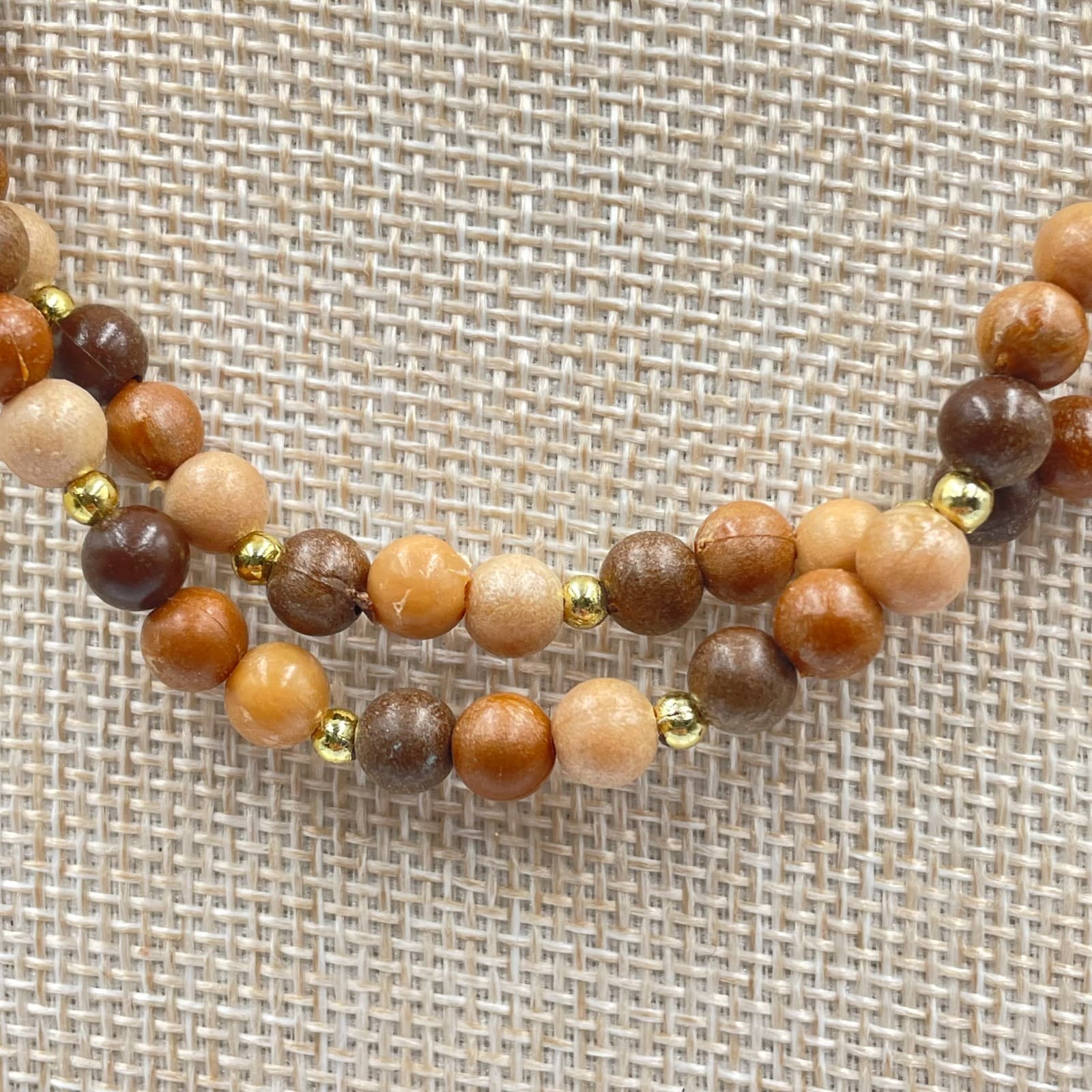 VTG Long Wood Bead Necklace Earthy Brown Neutral Layering Boho Rope Beads - Thumbnail 3