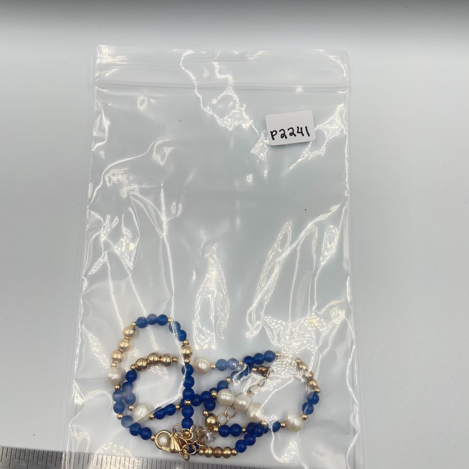 Vintage Lapis Blue Agate Pearl Beaded Necklace Gold Tone Statement Jewelry Gift - Thumbnail 8