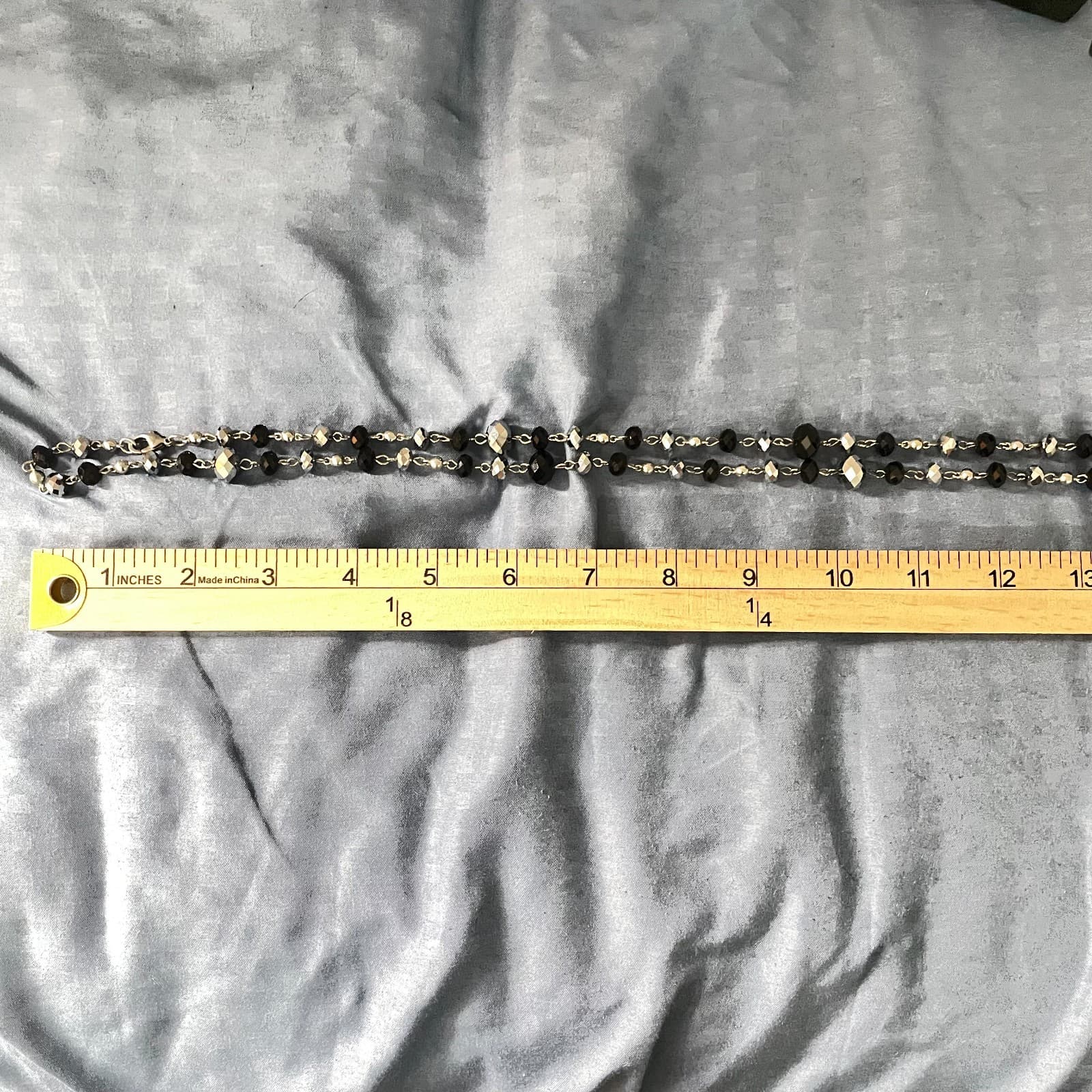 VTG Silver Tone Double Strand Necklace Black & Metallic Hematite Faceted Beaded - Thumbnail 6