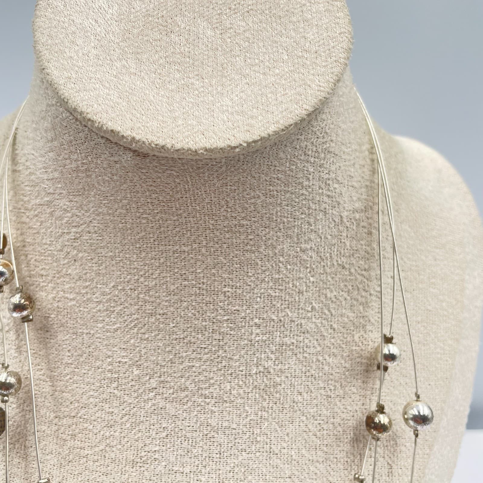 VTG Coldwater Creek Silver Tone Multi Strand Illusion Necklace Metal Boho Beads - Thumbnail 2