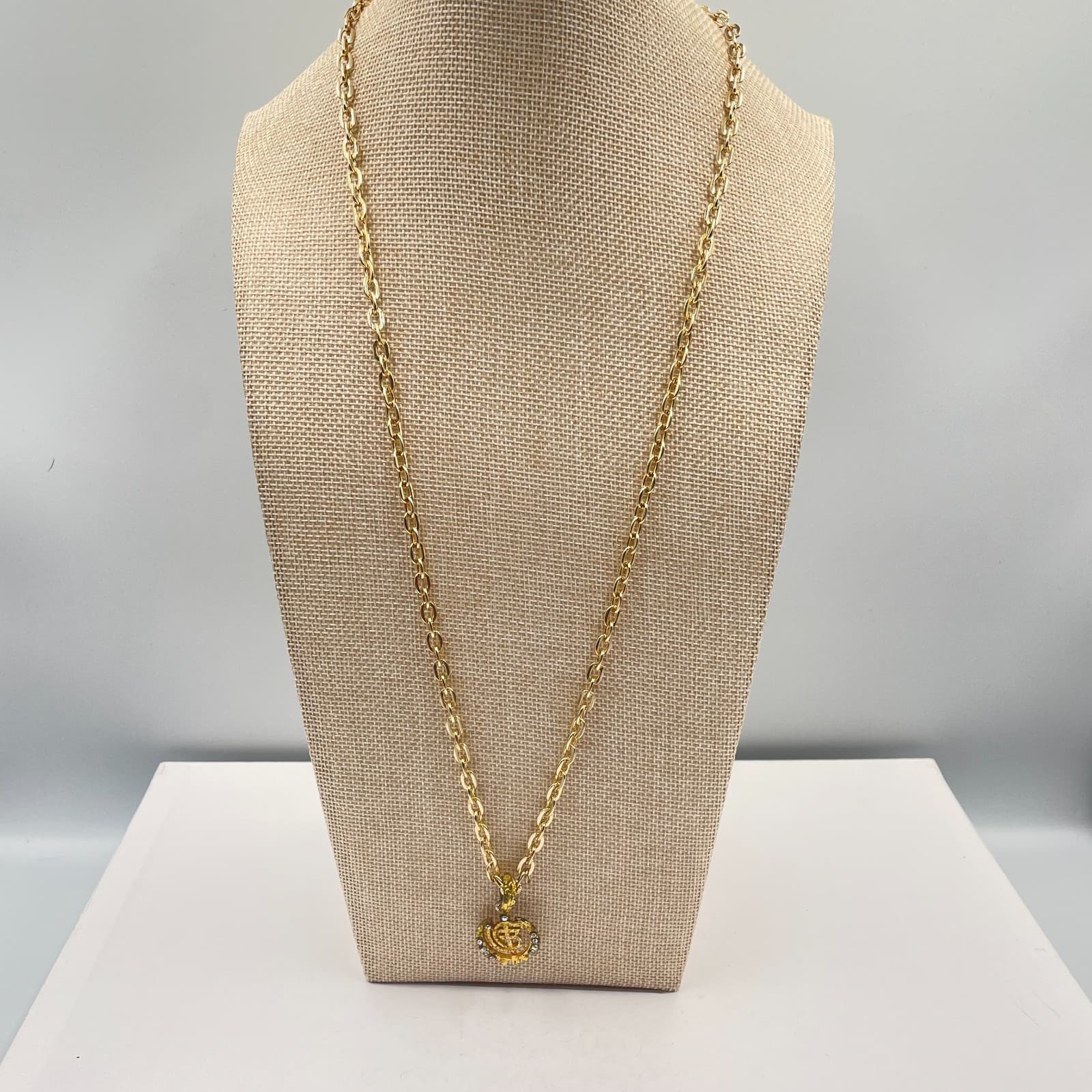 Vintage Gold Khanda Pendant Necklace Sikh Ikon Hip Hop Bling Rhinestone Jewelry