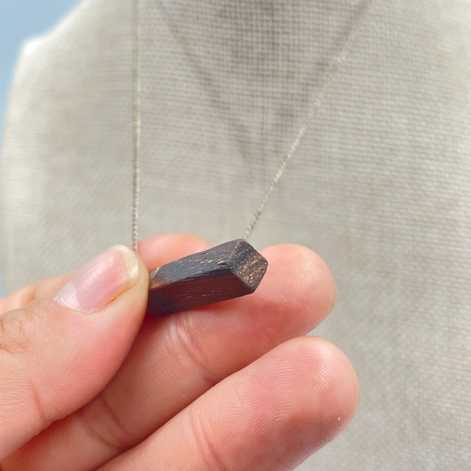 Vintage MCM Hand Carved Exotic Wood Bar Pendant Necklace Minimalist Jewelry - Thumbnail 5