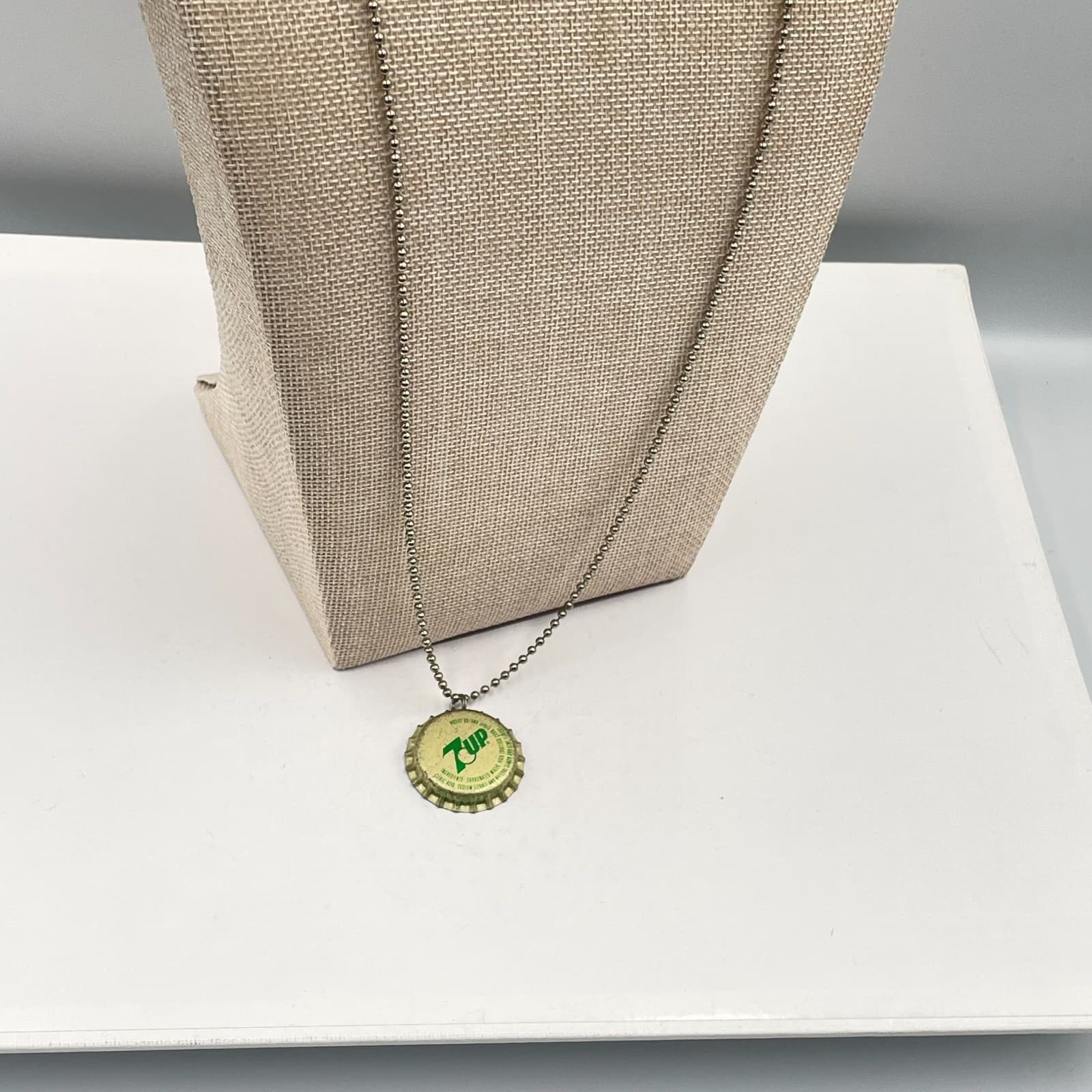 Vintage 7Up Bottle Cap Necklace Resin Pendant IMAGINE Secret Message Ball Chain - Thumbnail 5