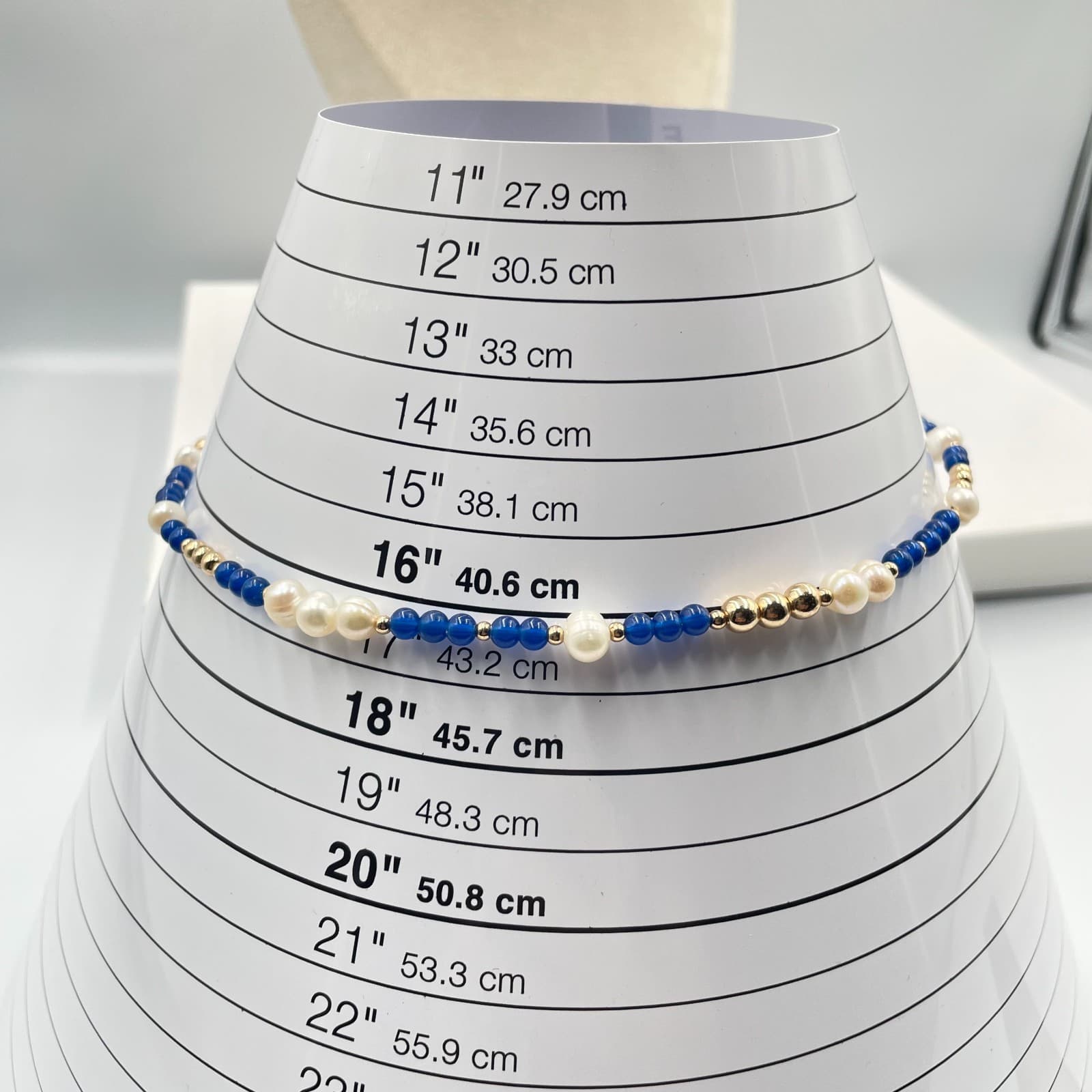 Vintage Lapis Blue Agate Pearl Beaded Necklace Gold Tone Statement Jewelry Gift - Thumbnail 7