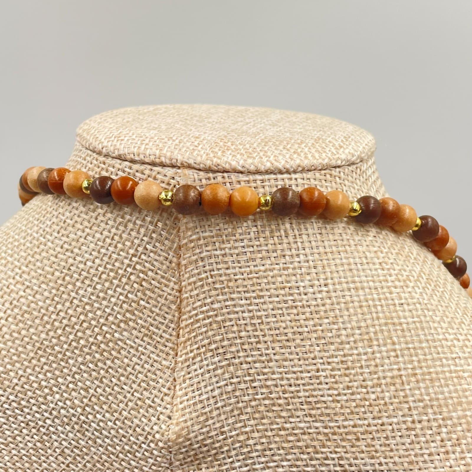 VTG Long Wood Bead Necklace Earthy Brown Neutral Layering Boho Rope Beads - Thumbnail 7