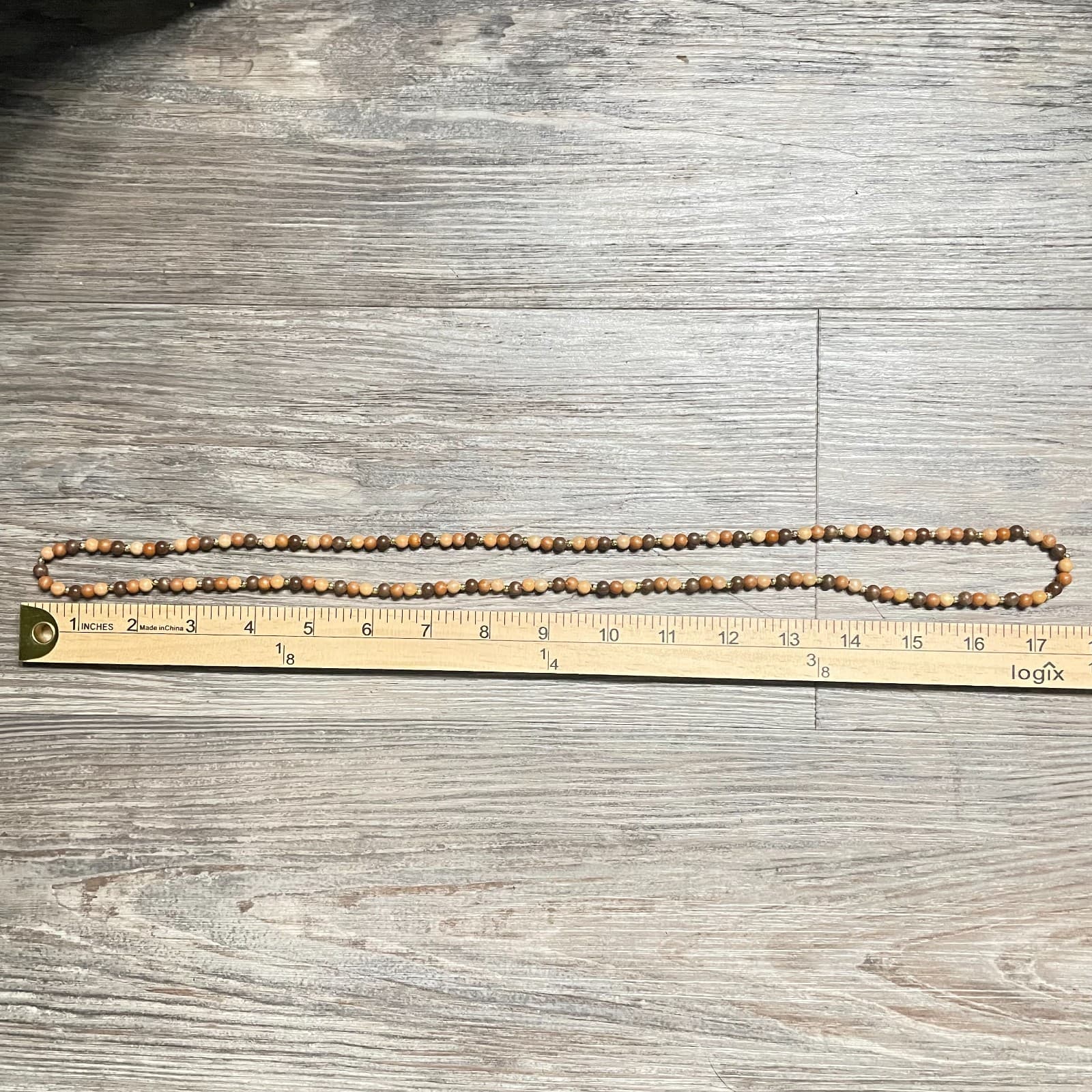 VTG Long Wood Bead Necklace Earthy Brown Neutral Layering Boho Rope Beads - Thumbnail 8