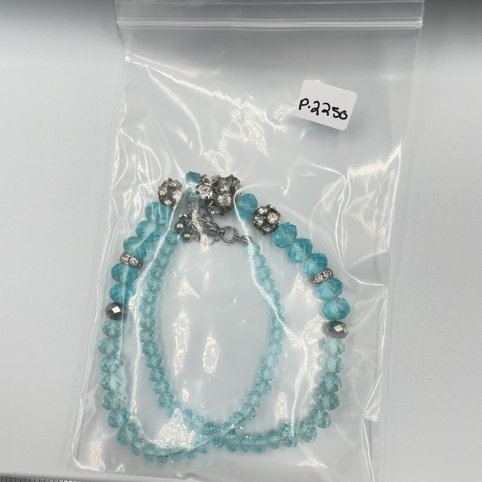 Vintage Aquamarine Blue Crystal Beaded Necklace Statement Sparkling Cluster 20” - Thumbnail 8