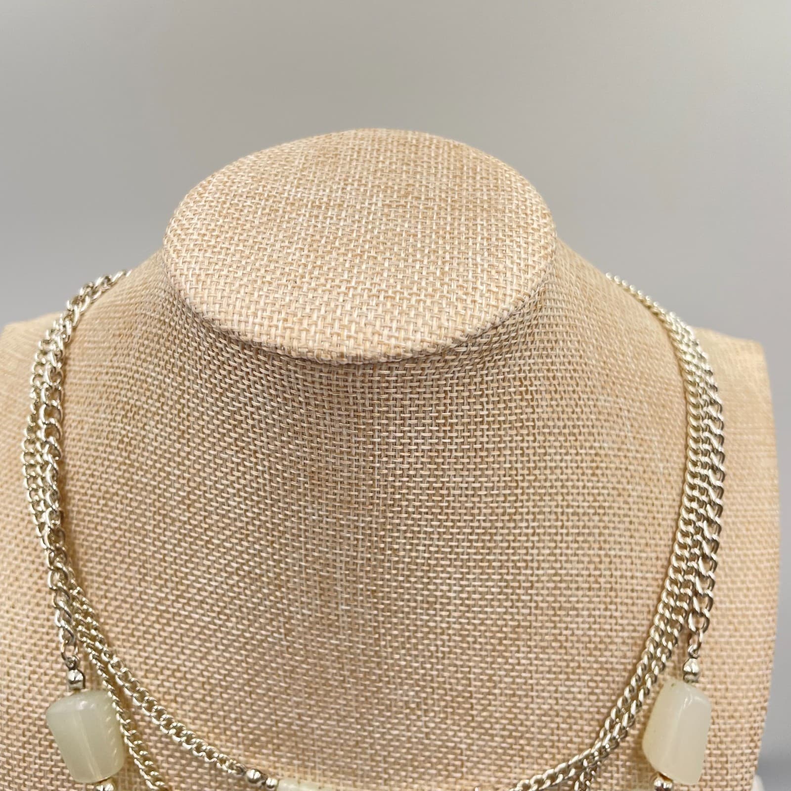 Chico's Layered Necklace Silver Tone White Stone Bead Triple Strand Statement - Thumbnail 2