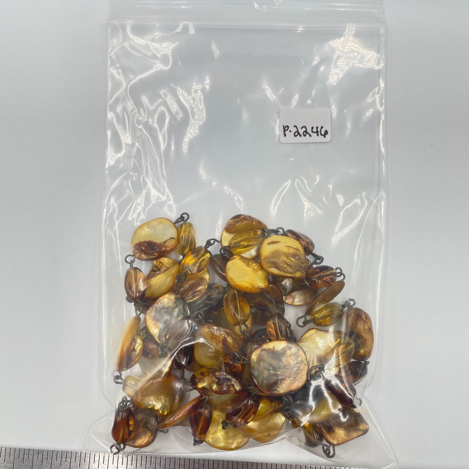 Vintage Double Strand Amber Toned Shell Necklace Brown Boho Chunky Statement - Thumbnail 8